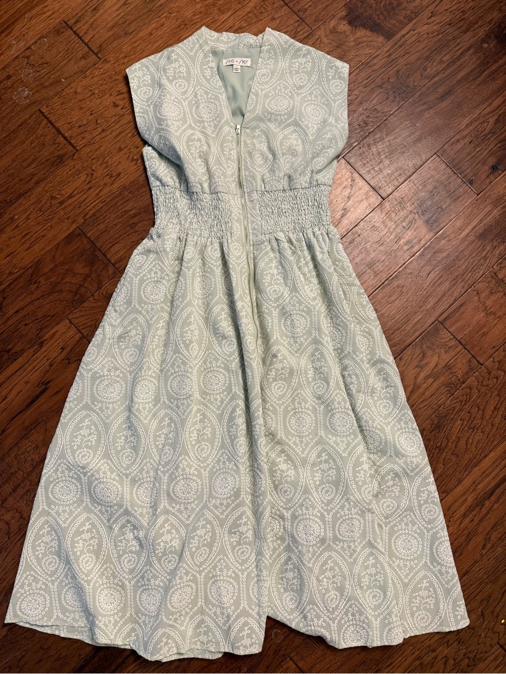 She + Sky Mint Green Paisley Zip-Front Summer Dress Large
